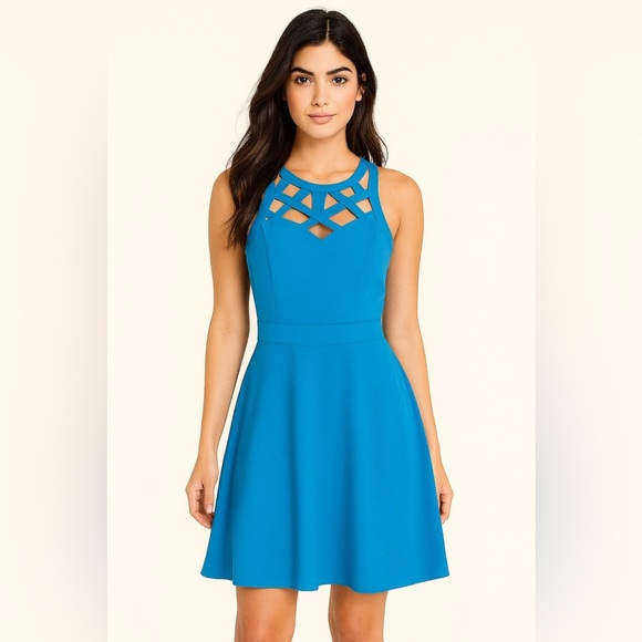 Guess Blue Flared Sleeveless Dress | Size 8 | Summer Wedding Vacation Ready - Picture 1 of 4